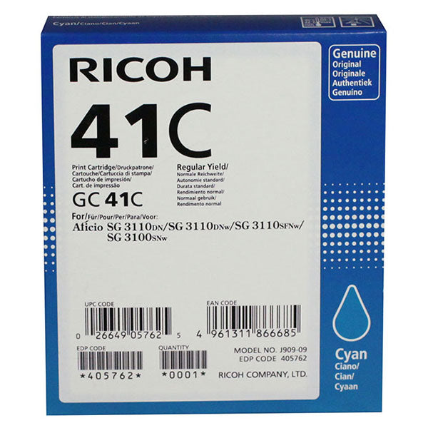 Ricoh 405762 Cyan Ink Cartridge