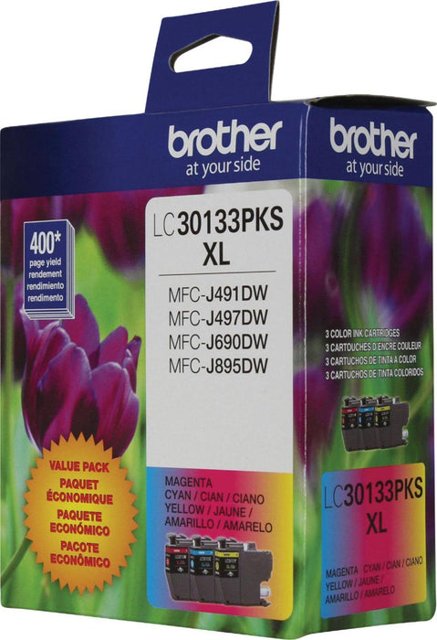 Brother LC30133PKS Cyan Magenta Yellow High-Yield Original Ink Cartridge 3-Pack
