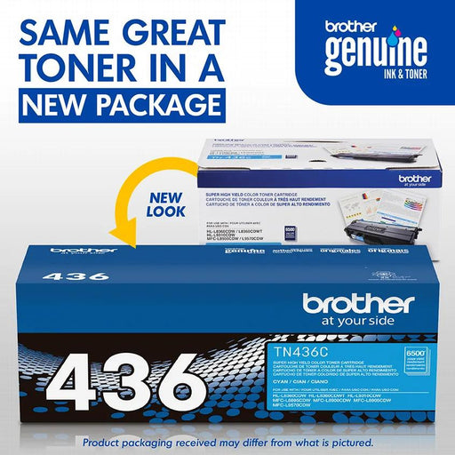 Brother TN-436C Cyan toner old and new physical package view