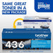 Brother TN-436C Cyan toner old and new physical package view