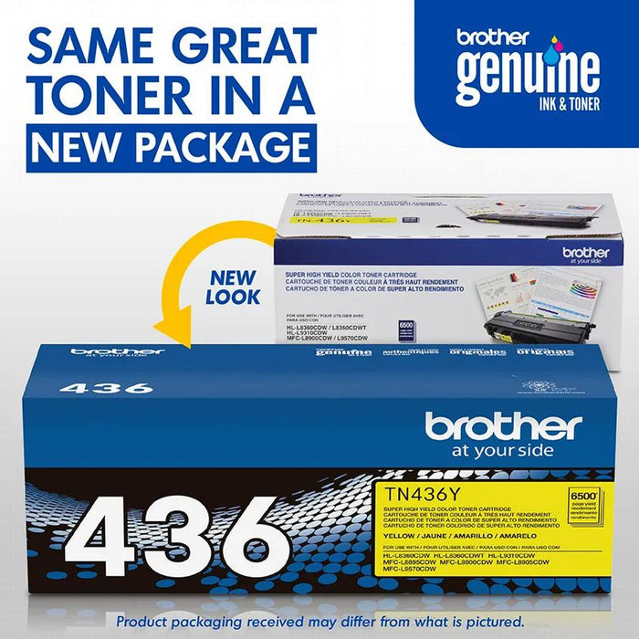 Brother TN-436Y Yellow toner old and new physical package view