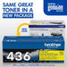 Brother TN-436Y Yellow toner old and new physical package view