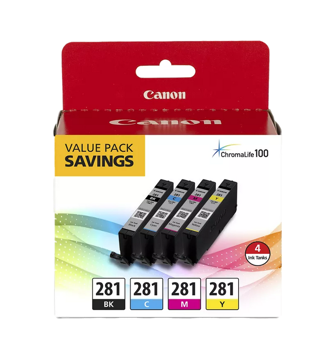 Canon CLI-281 2091C005 Cyan Magenta Yellow Black Ink Cartridge Combo Pack