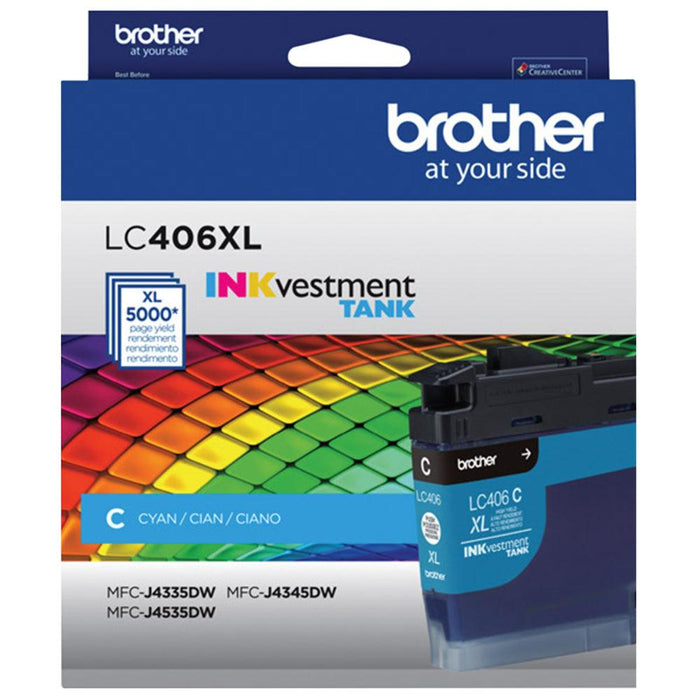 Brother LC406XL LC406XLCS High Yield Cyan Original INKvestment Tank Ink Cartridge – 5,000 Pages