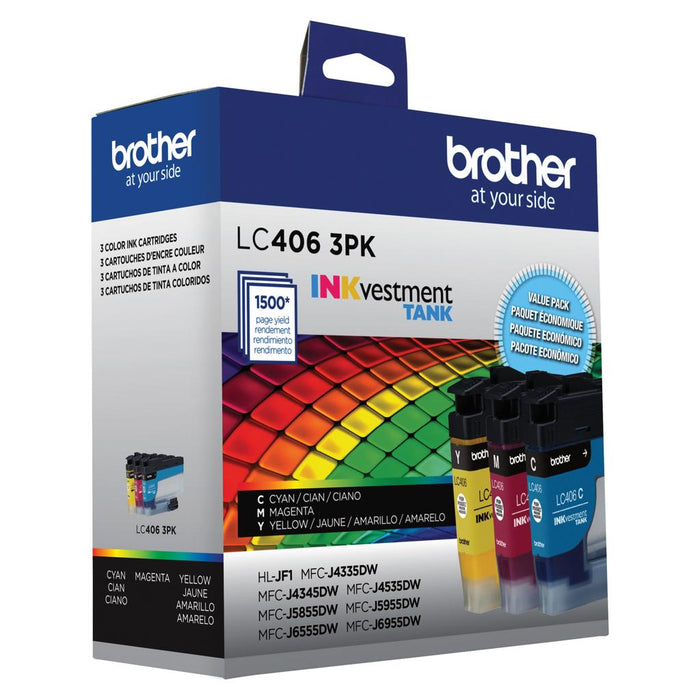 Brother LC4063PKS Cyan Magenta Yellow Standard-Yield INKvestment Tank Ink Cartridge 3-Pack