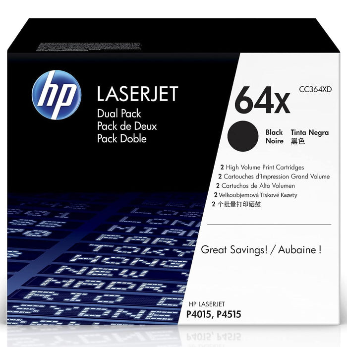 HP 64X CC364XD Black High Yield Original LaserJet Toner Cartridge – 2-Pack – 48,000 Pages