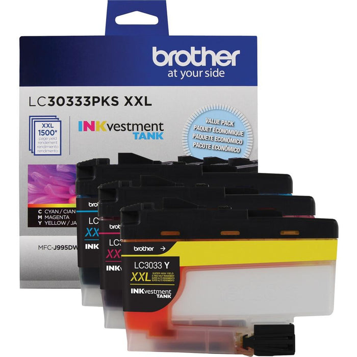 Brother LC30333PKS CMY Super High-Yield INKvestment Tank Original Ink Cartridge 3-Pack