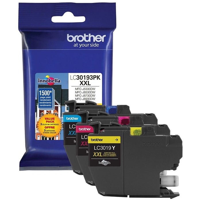 Brother LC30193PK Cyan Magenta Yellow Super High-Yield Original Ink Cartridge 3-Pack