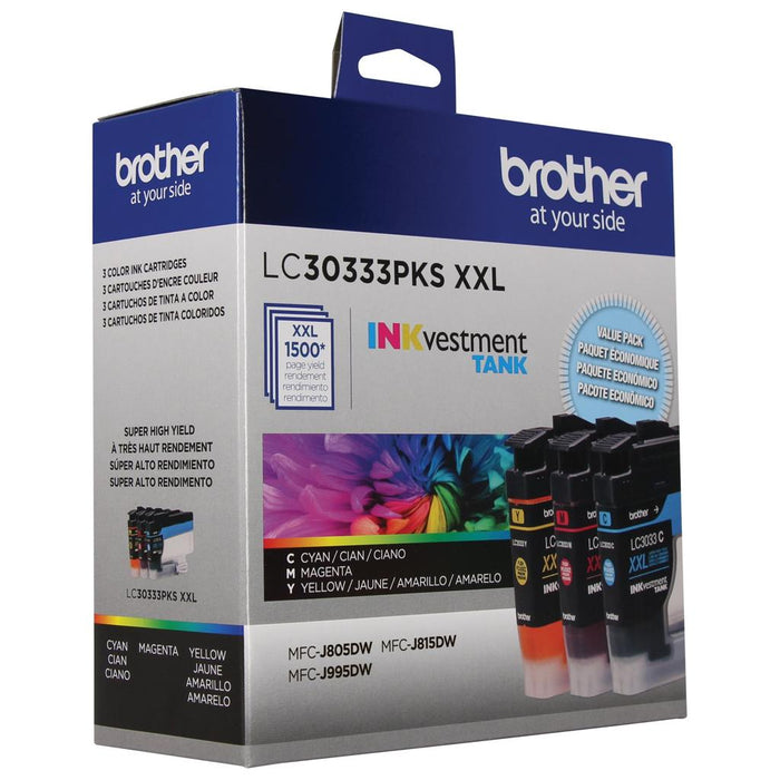Brother LC30333PKS CMY Super High-Yield INKvestment Tank Original Ink Cartridge 3-Pack