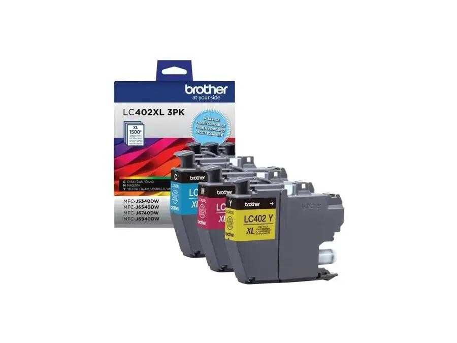 Brother LC402XL3PKS Cyan Magenta Yellow High-Yield INKvestment Tank Ink Cartridge 3-Pack