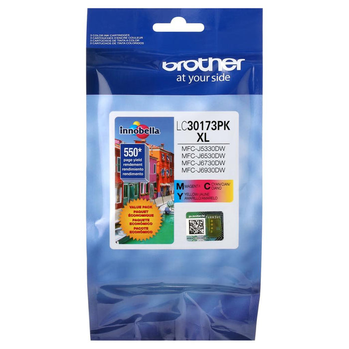 Brother LC30173PK Cyan Magenta Yellow High-Yield Original Ink Cartridge 3-Pack