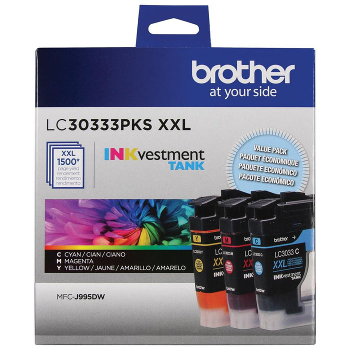 Brother LC30333PKS CMY Super High-Yield INKvestment Tank Original Ink Cartridge 3-Pack