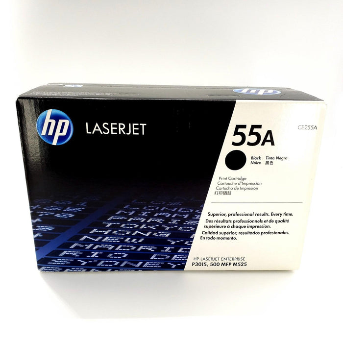 HP LaserJet 55A Black (Tote Noire) CF230A toner cartridge box, showing the black and white packaging with the HP logo on a white background.