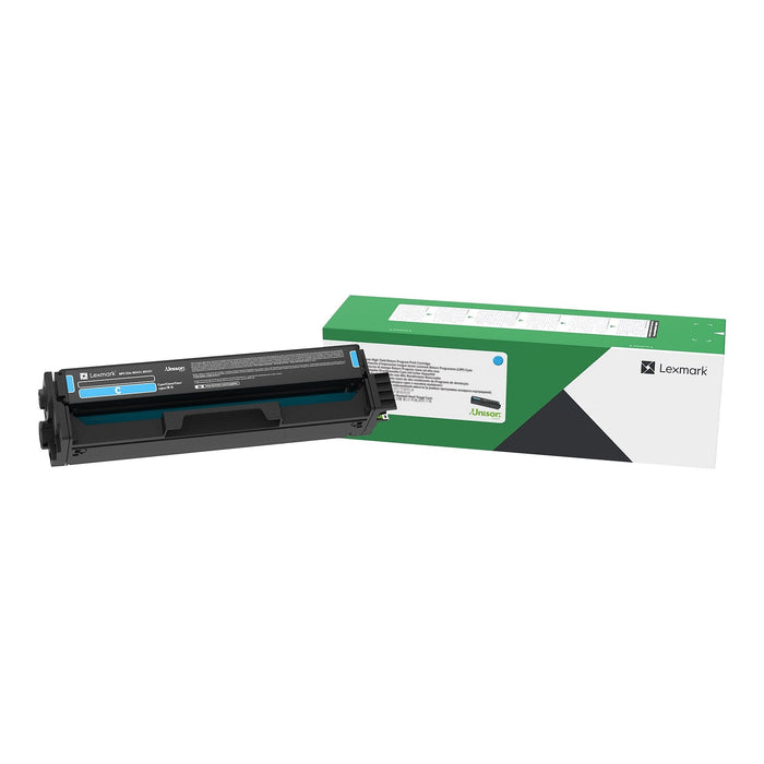 Lexmark C3210C0 cyan Return Program toner cartridge and retail box