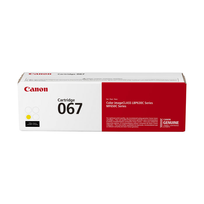 Canon 067 5099C001 Yellow Standard Yield Original Toner Cartridge - 1,250 Pages — front-facing retail box