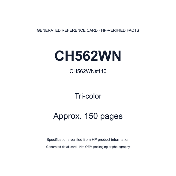 CH562WN - generated HP-verified SKU, color and yield detail card; not OEM packaging