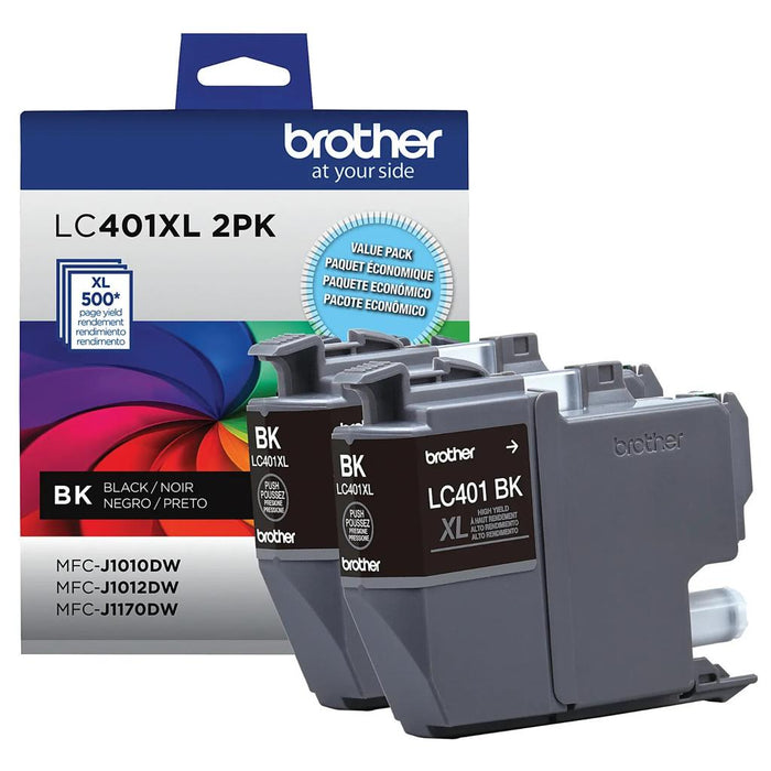 Brother LC401XL LC401XL2PKS Black High Yield Original Ink Cartridge 2-Pack – 500 Pages Each / 1,000 Total