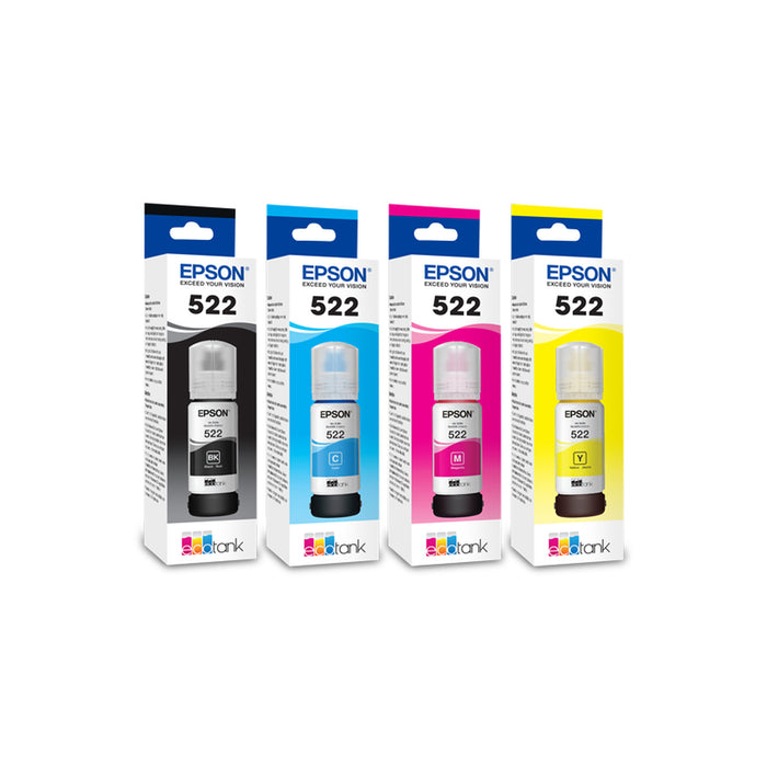 Epson 522 T522120-BCS Black/Cyan/Magenta/Yellow Ultra-High Capacity Original Ink Cartridges - 4 Pack — front-facing retail box