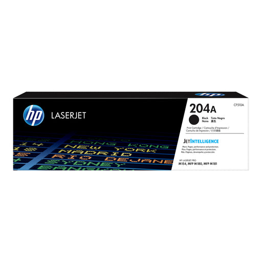 HP CF510A black genuine 204A toner cartridge with retail packaging