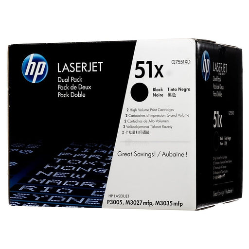 HP 51X Q7551XD black high-yield original LaserJet toner cartridge dual pack