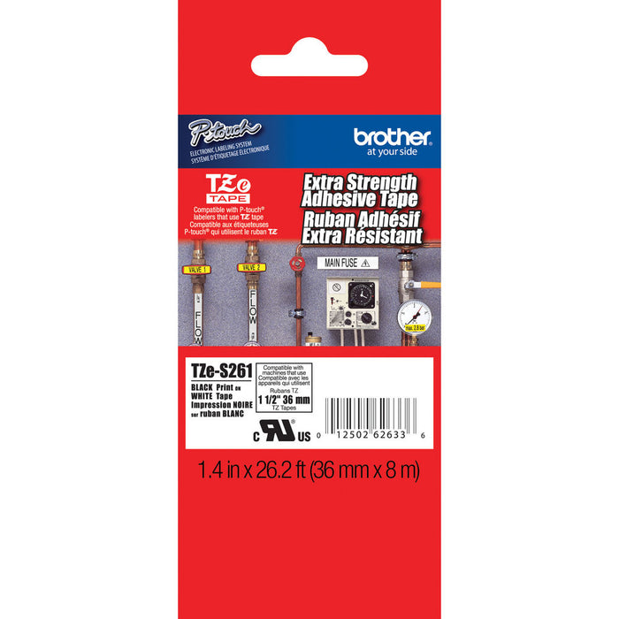Brother TZE-S261 Black On White Black on White Extra Strength Super Adhesive Industrial Tape 36mm (1 1/ 2)