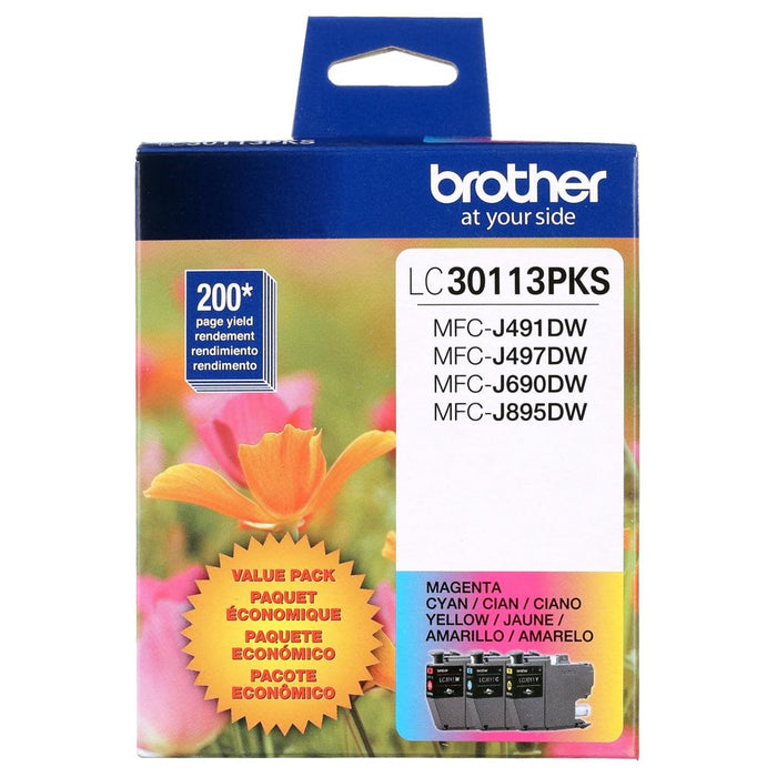 Brother LC30113PKS Standard-Yield CMY Original Ink Cartridge 3-Pack