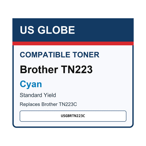 Compatible USGBRTN223C Cyan Brother Toner Cartridge — front-facing retail box