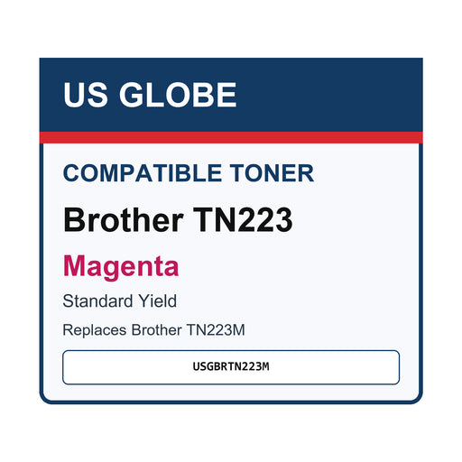Compatible USGBRTN223M Magenta Brother Toner Cartridge — front-facing retail box