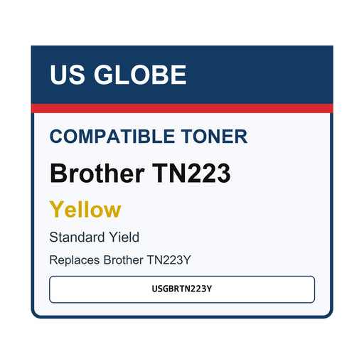 Compatible USGBRTN223Y Yellow Brother Toner Cartridge — front-facing retail box