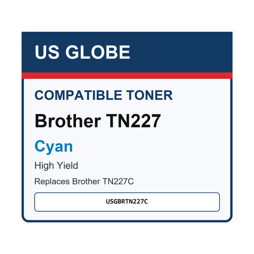 Compatible USGBRTN227C Cyan Brother High Yield Toner Cartridge — front-facing retail box